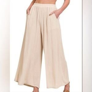 Zenana Wide Leg Woven Crinkle Pants
